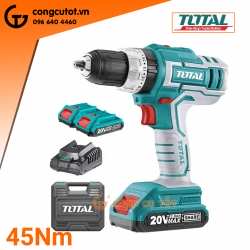 Máy khoan búa 45Nm với 2 pin Lithium 20V 2Ah kèm sạc và 50 món phụ kiện Total TIDLI20031